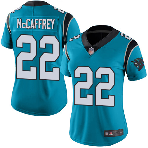 Carolina Panthers Limited Blue Women Christian McCaffrey Jersey NFL Football #22 Rush Vapor Untouchable->women nfl jersey->Women Jersey